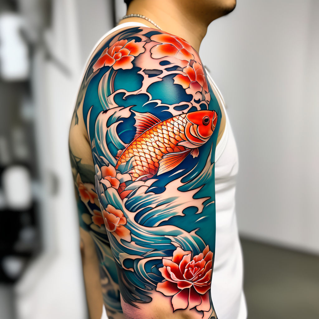 Monochrome graphy Shoulder Arm Limb, koi tattoo, white, people, monochrome  png | PNGWing