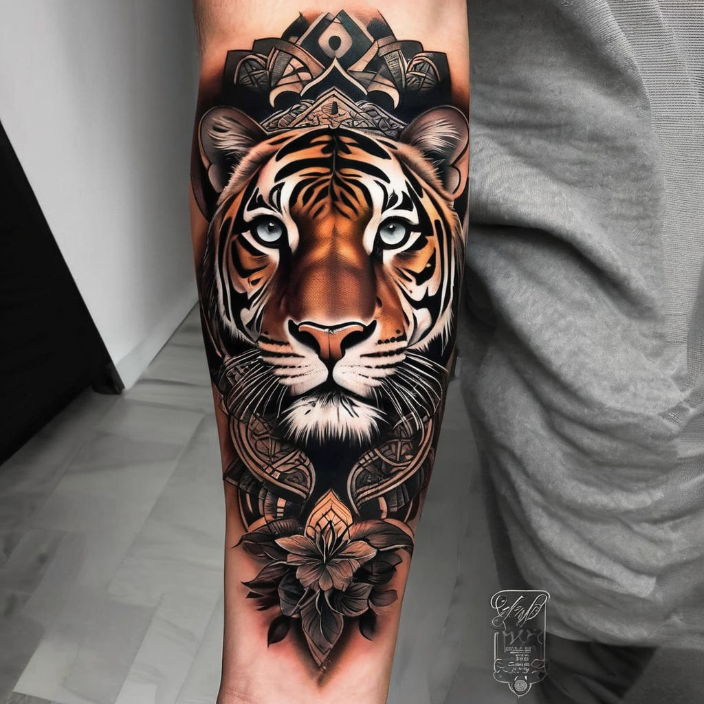 Realistic tattoo of a tiger on an arm on Craiyon