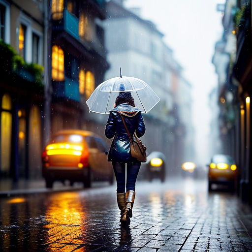 lonely girl in rain with umbrella rainbow