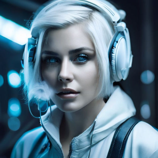 anime girl with headphones and blue hair