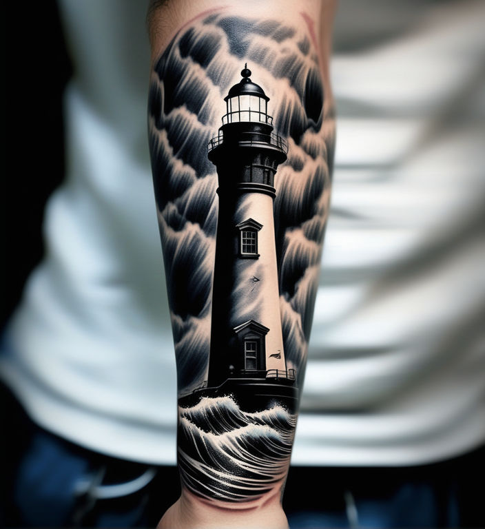 Oceancore Tattoo Lighthouse in a glass dome on the ocean