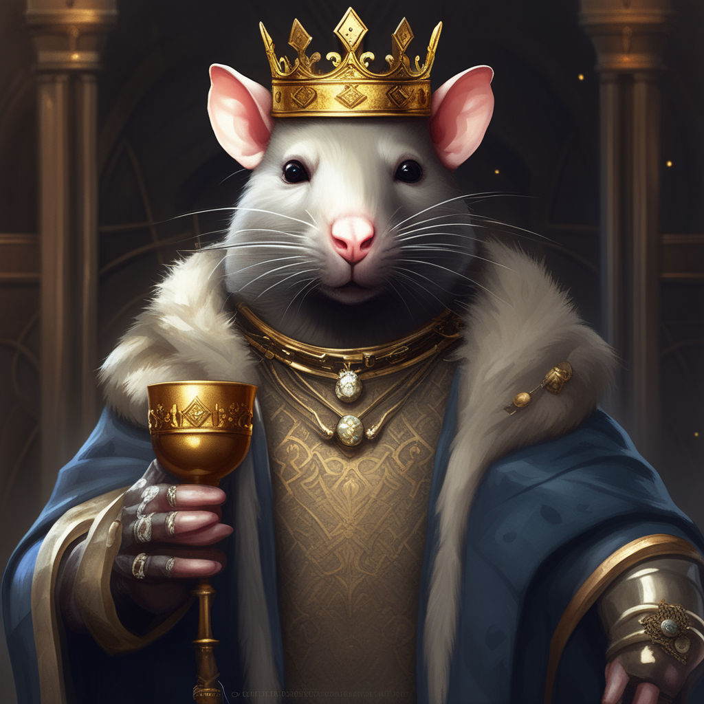 Image of a rat with a crown sitting on a throne