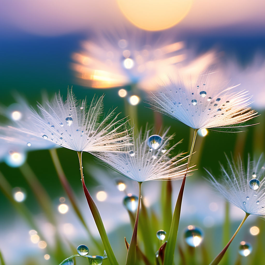 Close-up Dandelion Flowers on Dark Blue Background. Bright Floral