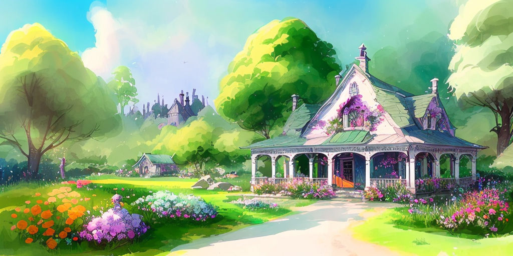 Free Photo | Anime countryside house illustration