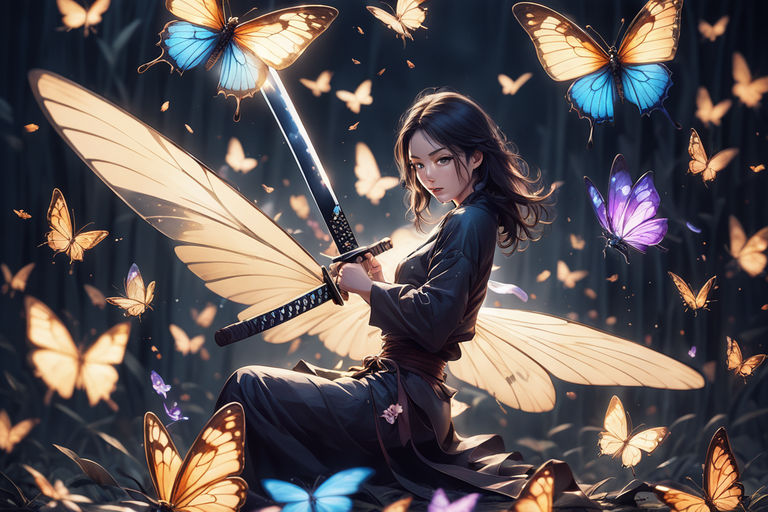 anime girl with wings and a sword