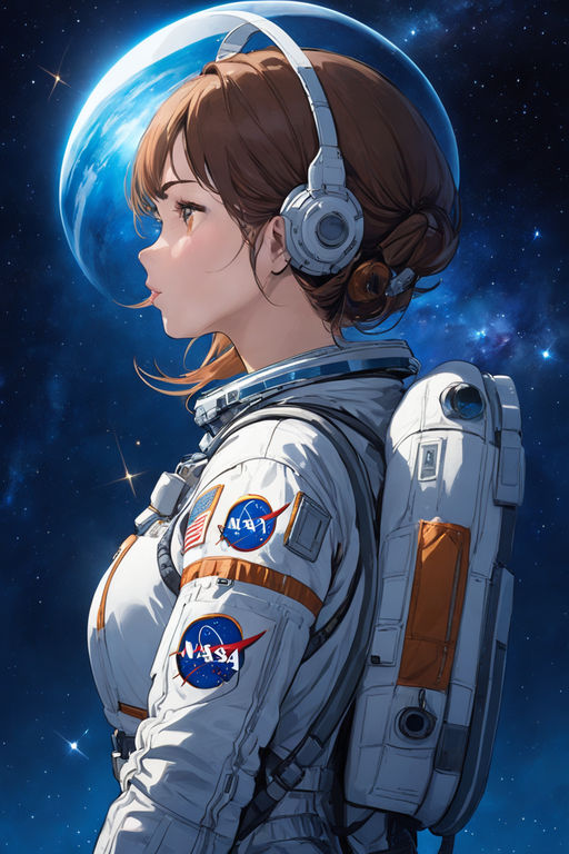 A cute kawaii girl astronaut anime style. Generative AI Stock Illustration  | Adobe Stock