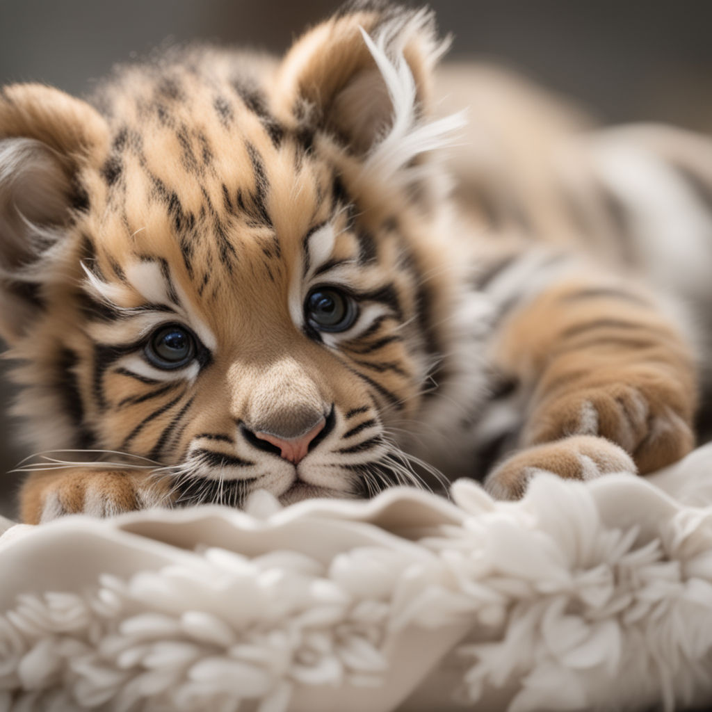 3D Cute Baby Tiger with Dreamy Eyes Adorable Nursery Art