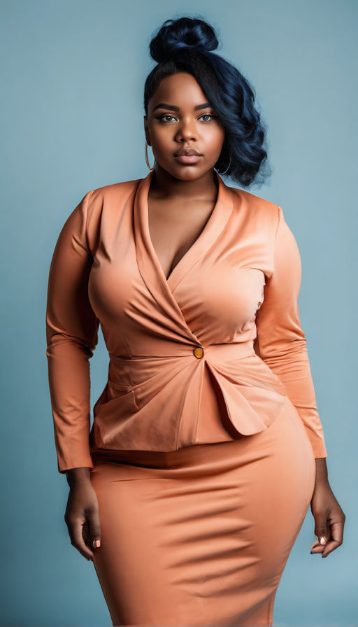 Vertical full length portrait of curvy African American woman