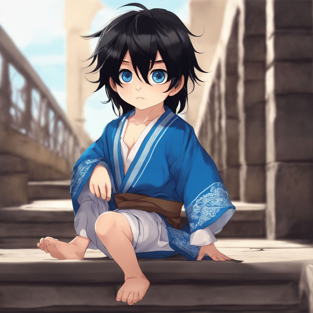 anime baby boy with black hair and blue eyes