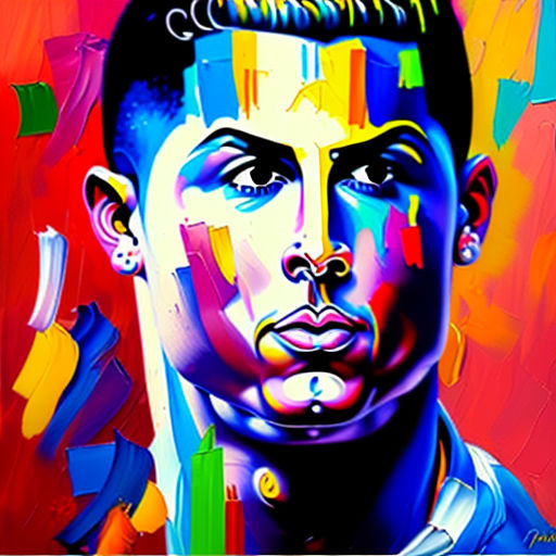 Cristiano Ronaldo dissolving into colorful liquid oil paint