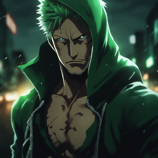 evil carchter style Zoro from one piece evil looking to camera