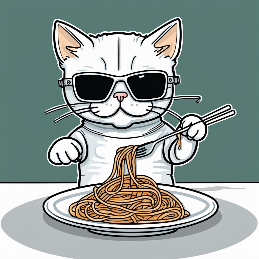 Kawaii Cat Eating Spaghetti' Sticker