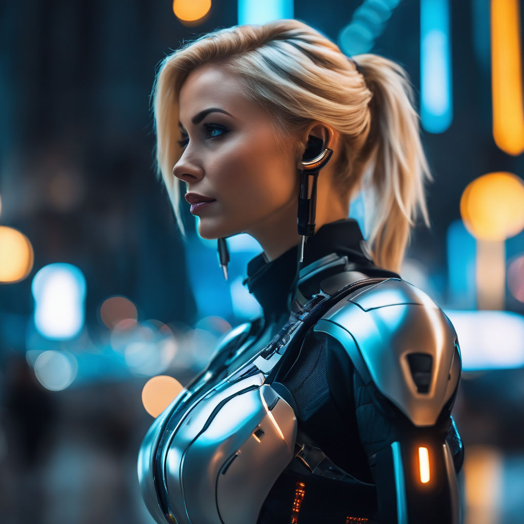 Photo of Futuristic high-fashion portrait of a woman with android doll look  in a sci-fi fiction