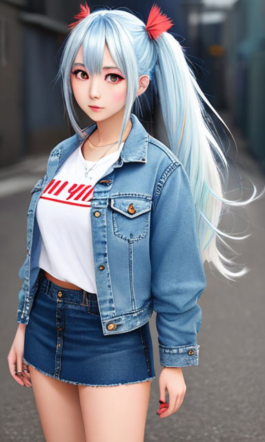 anime girl with blue hair and red eyes