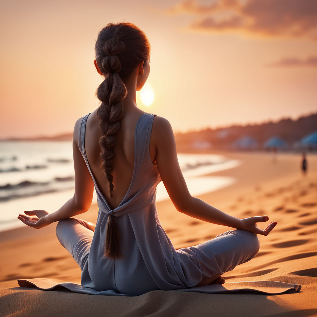 A fit young man practices yoga poses on the beach during sunset. Meditation  and concentration posture on the sea side of relaxing day at dawn  surrounding by nature. Photos