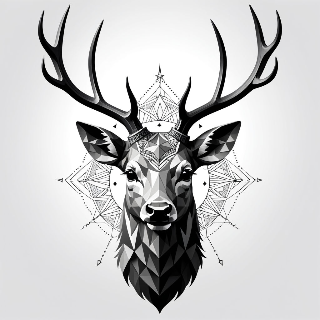 Geometric deer head tattoo on the chest - Tattoogrid.net