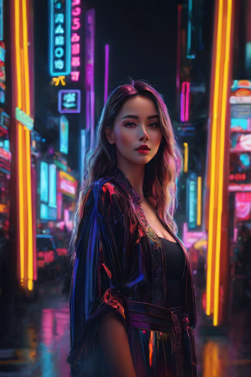 inside a girl room, cyberpunk vibe, neon glowing lights, sharp