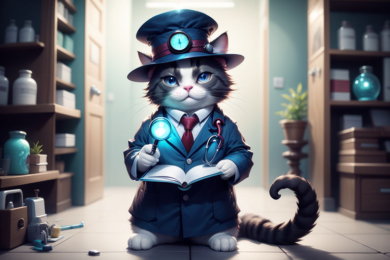 a humanoid cat wearing a scientist white coat, digital, Stable Diffusion