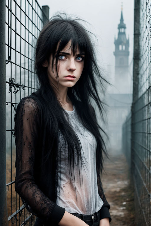 Image of a cute goth girl with short black hair on Craiyon