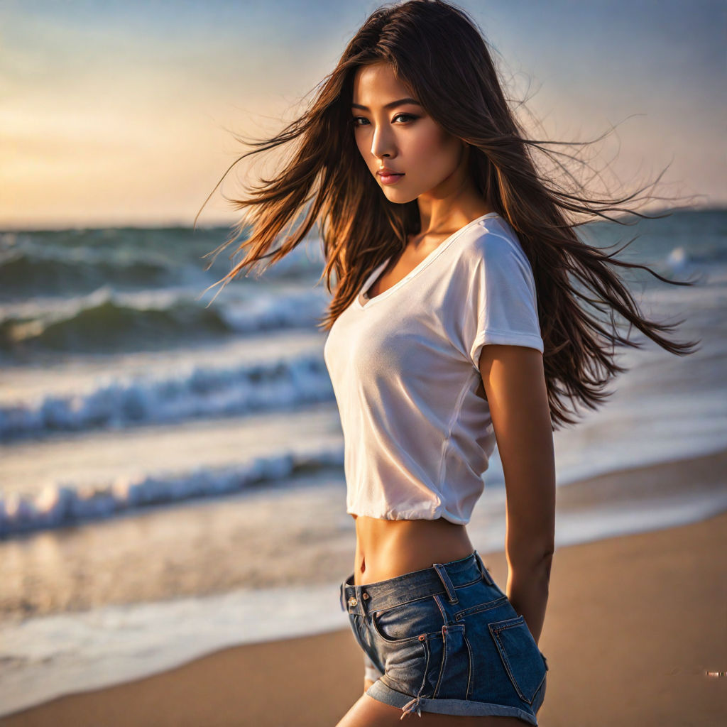 Cute Asian girl in a beach - Playground