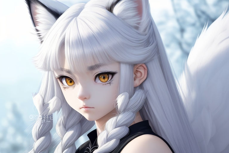 anime girl with white fox ears