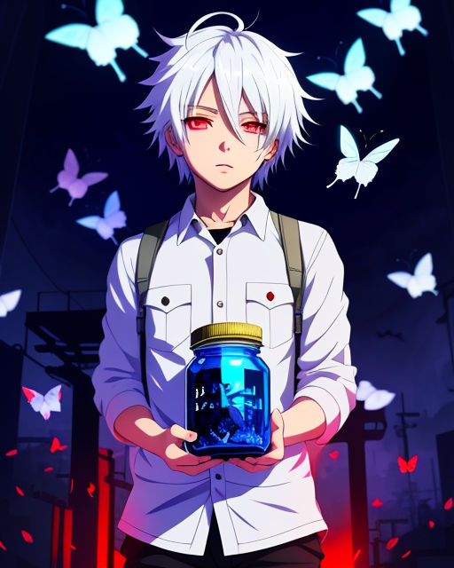 anime kid boy with white hair