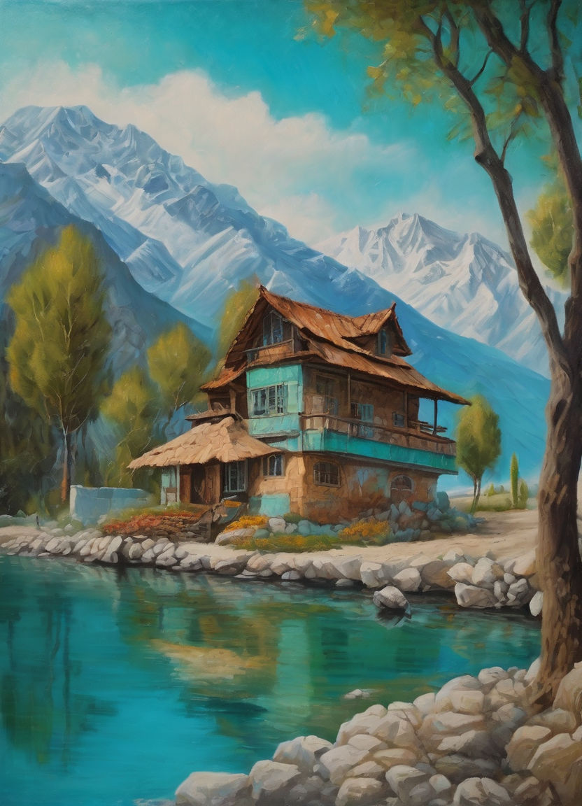 This painting transports me straight to Kashmir – those lush, green  landscapes with quaint cottages, where sheep and other animals graz... |  Instagram