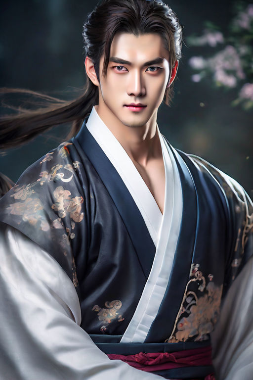 Lan xichen wearing a white hanfu, bright eyes, clear forehead