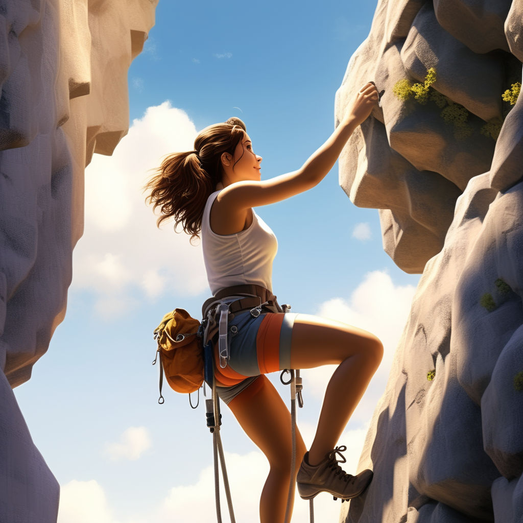 Beautiful athletic woman rock climbing wearing nothing but a bikini with  harness and climbing shoes - Playground