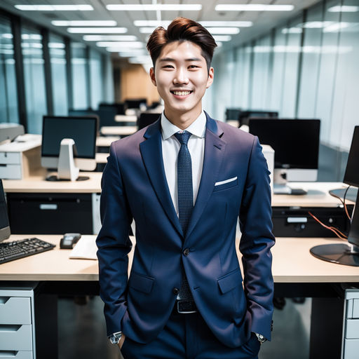 Man, with long black hair, wearing black suit, has a japanese