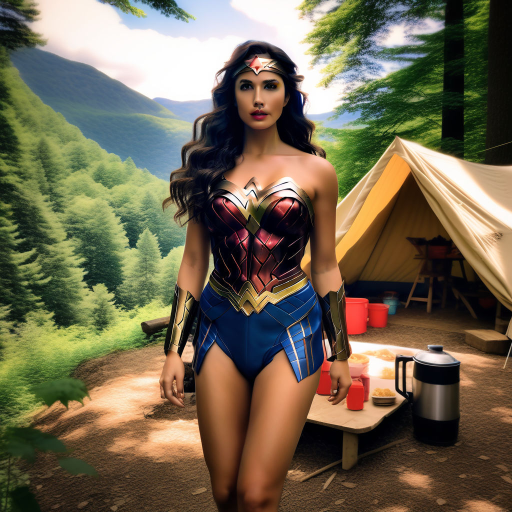 realistic full body photo of wonder woman dressed with only bra and thong  - Playground