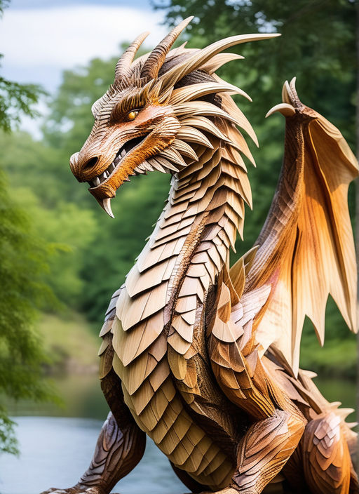 Dragon made of wood from the forest - Playground