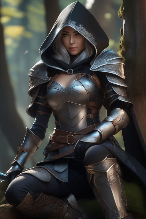 female armor very detailed, in style of assassin