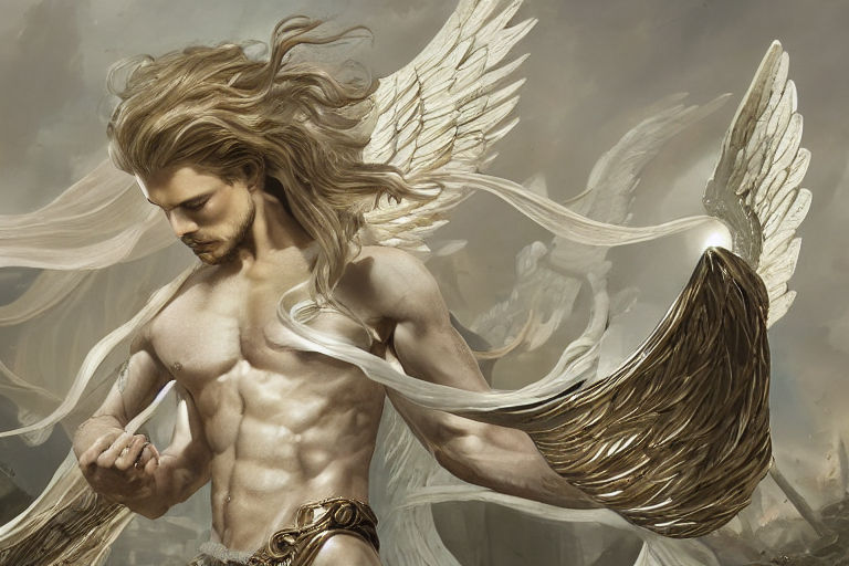 Prompt: male, Angel, man, long wavy hair, sexy, beautiful, nice, sweet, beautiful, male, blonde, , trending on artstation, sharp focus, studio photo, intricate details, highly detailed, by greg rutkowski