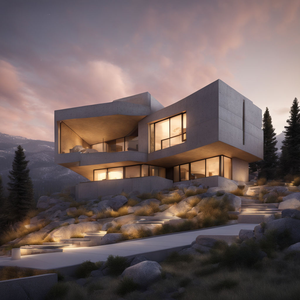 How to make a photo-realistic modern house in the mountains with
