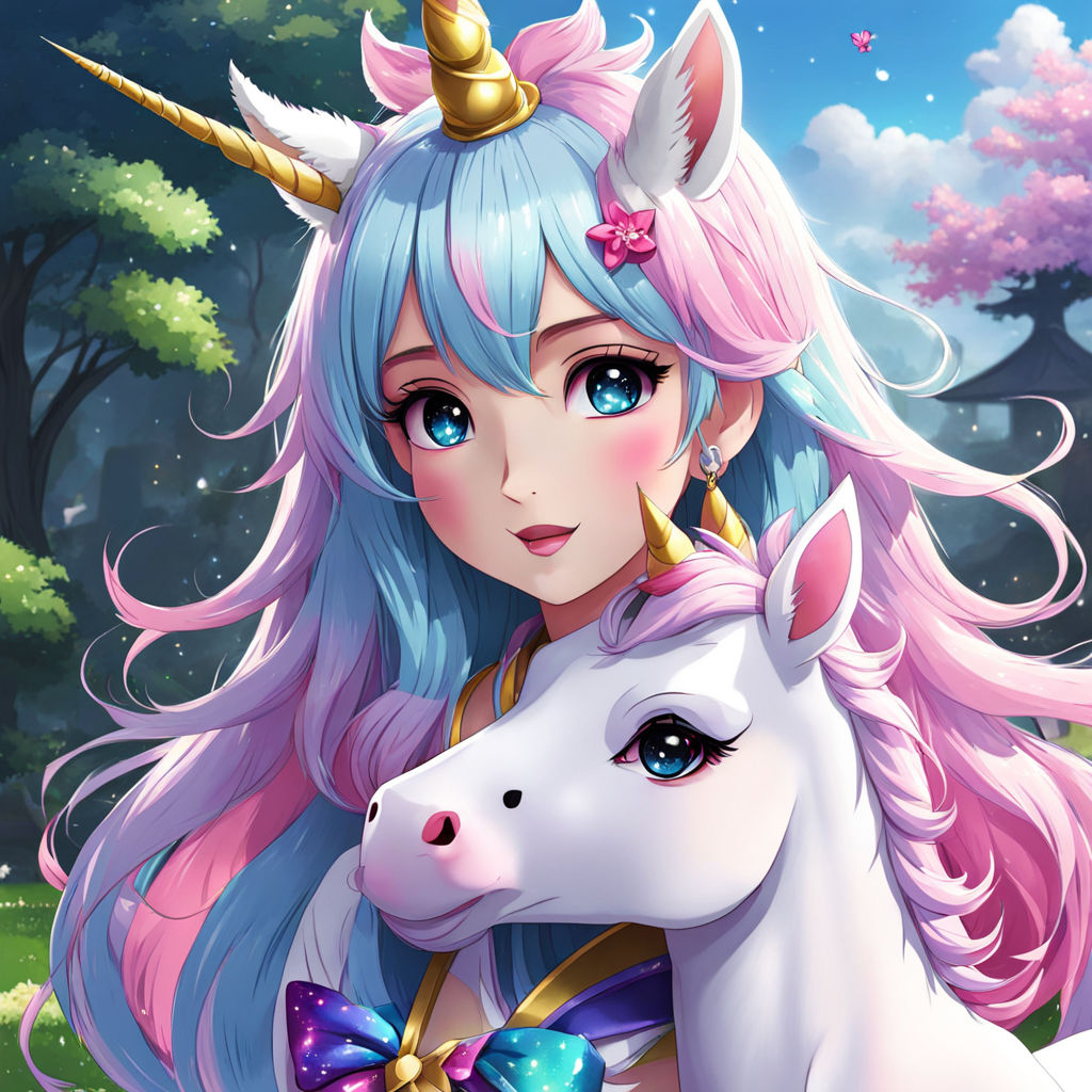 Magical Unicorns and Cute Girl in Anime Graphic by ladymishka · Creative  Fabrica