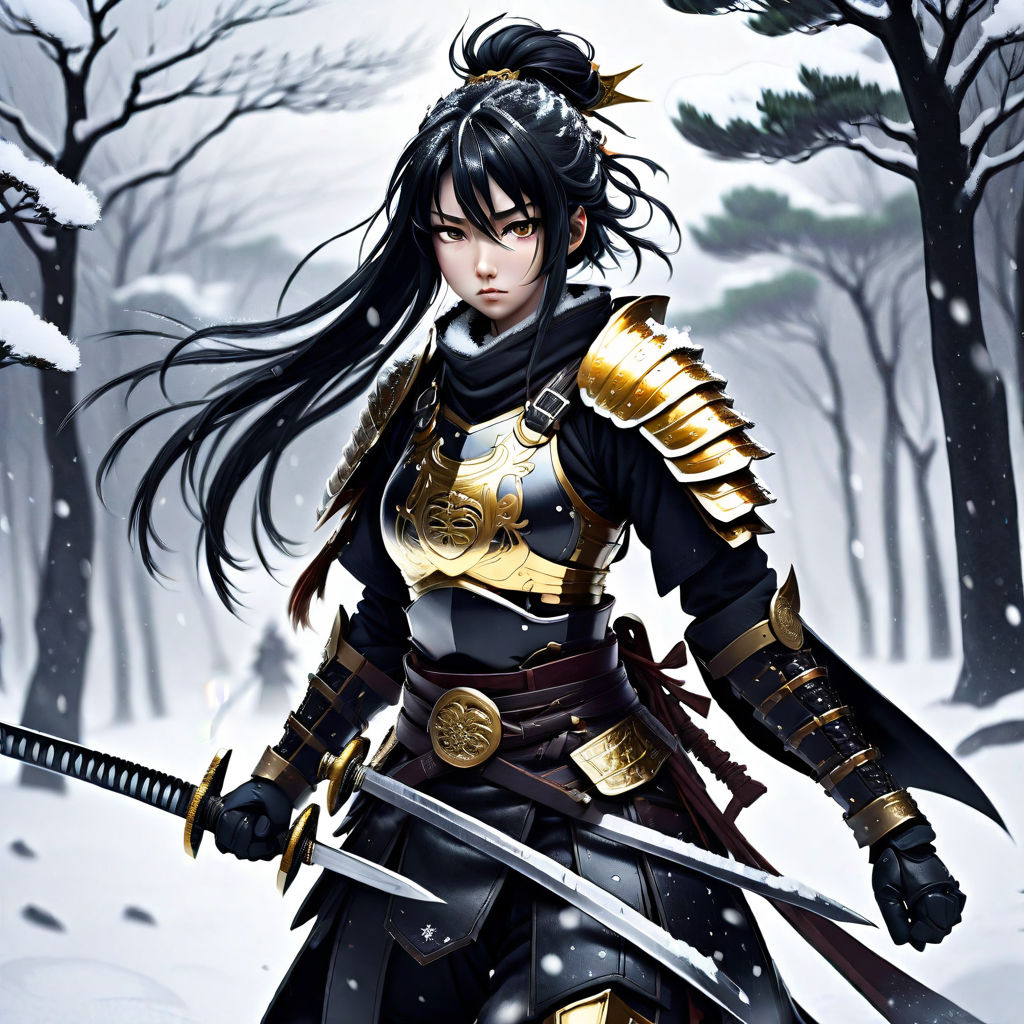 Anime Woman Warrior na paisagem japonesa · Creative Fabrica