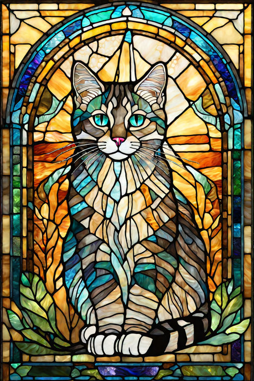 Cat Faux Stained Glass WINDOW CLING Orange Tabby Suncatcher 3