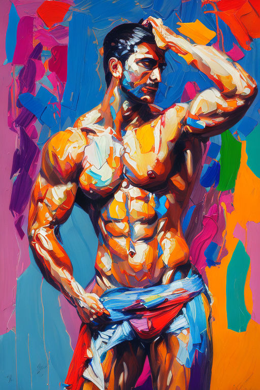 abstract painting style bodybuilders big boobs - Playground