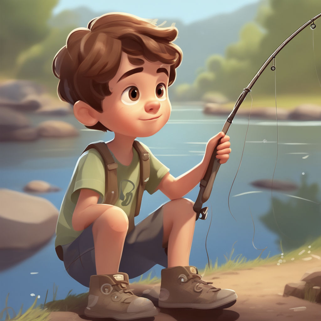 cute boy of with soft and harmonious features provided sitting fishing -  Playground