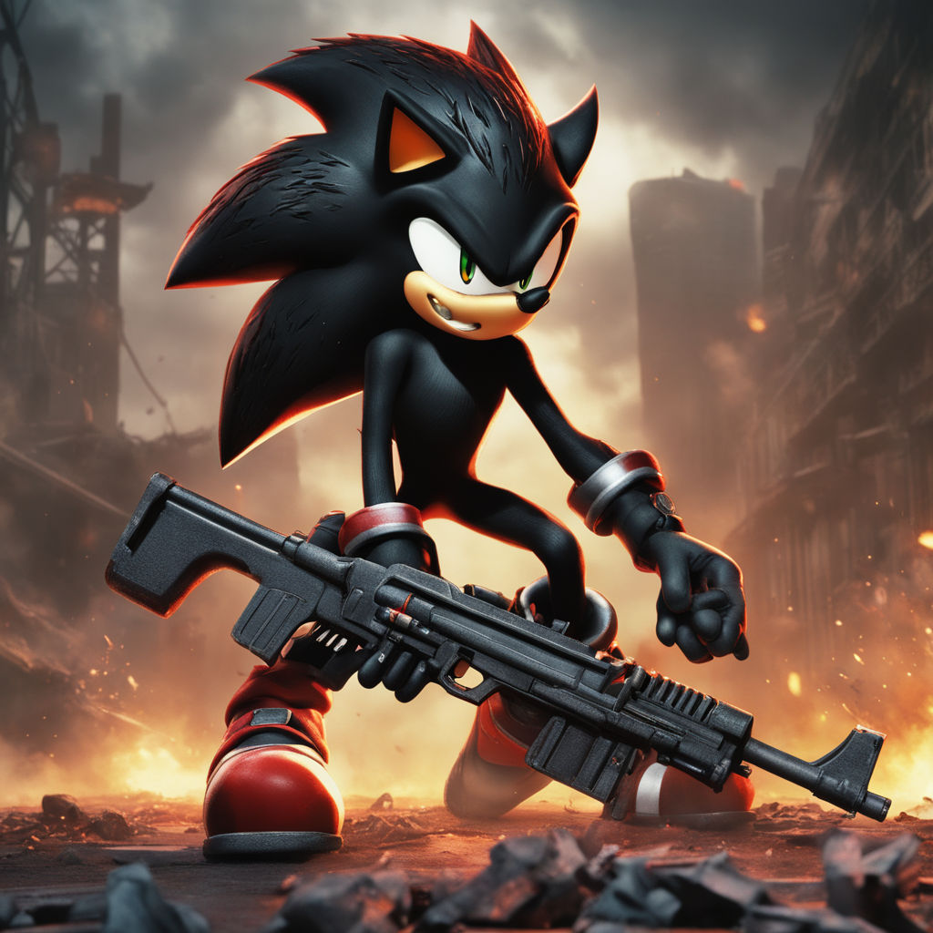 prompthunt: shadow the hedgehog holding a gun