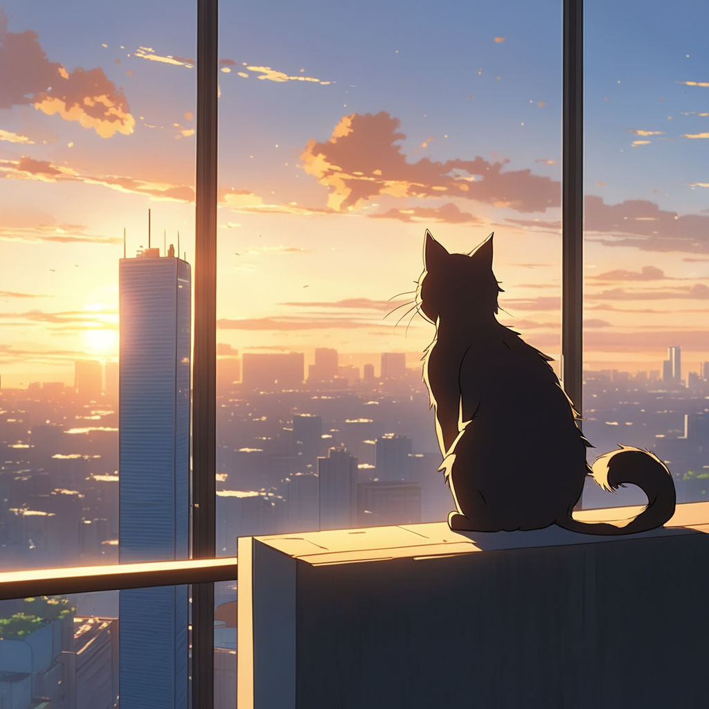 Premium Photo  Anime cat sitting on the ground looking at the sky