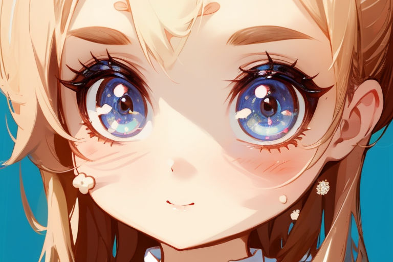 Happy anime face. Manga style big blue eyes, - Stock Illustration  [65574635] - PIXTA