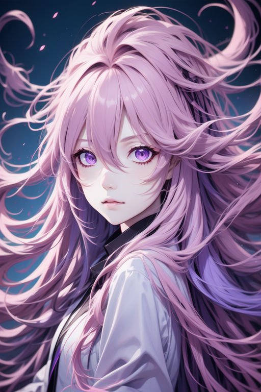 female character anime girl cute face body long hair blue eyes purple  background - Playground