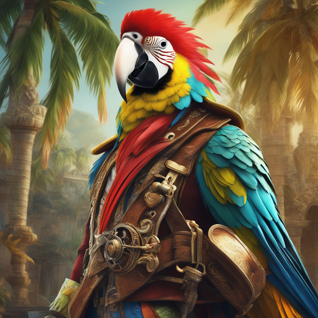 Cartoon Pirate captain  Fierce cartoon pirate with parrot