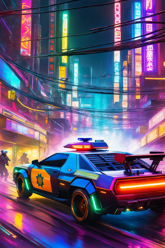 Wallpaper Car, Gun, Neon, Man, Cyberpunk, Futuristic for mobile