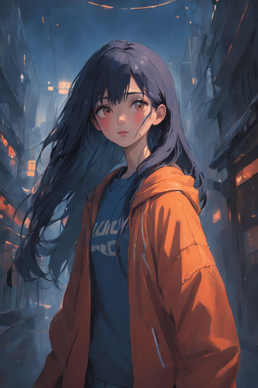 long haired anime girl smiling, anime, manga, pencil, Midjourney
