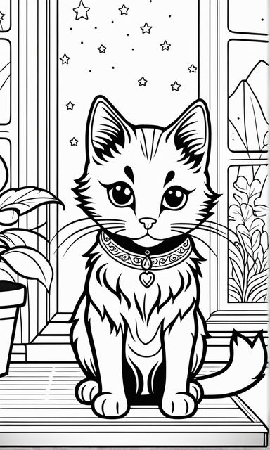 Cute Small Cat Coloring Book For Adults And Kids