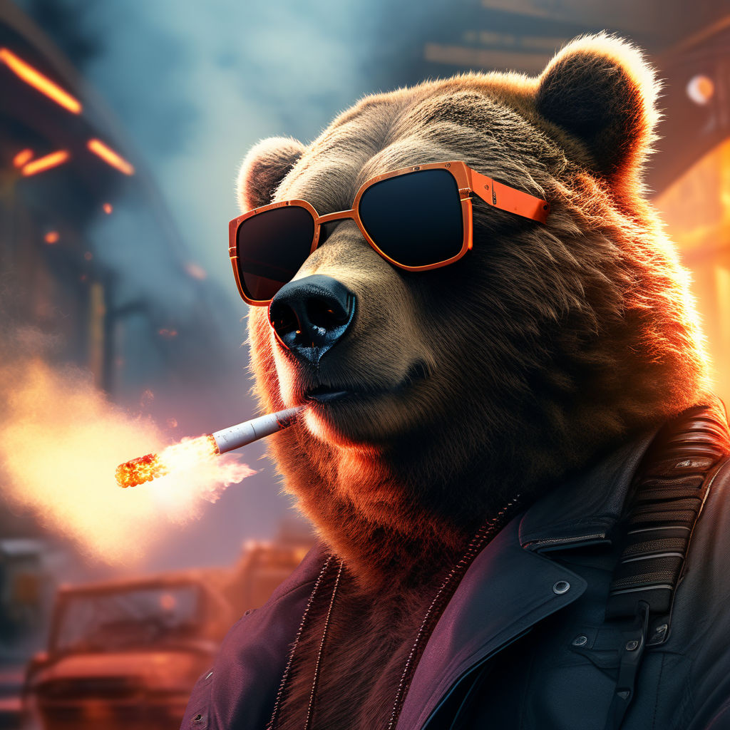 cool grizzly bear in cyberpunk style glasses - Playground