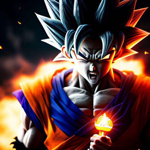 Male Anime Character Goku Super Saiyan 4 in the center, Stable Diffusion